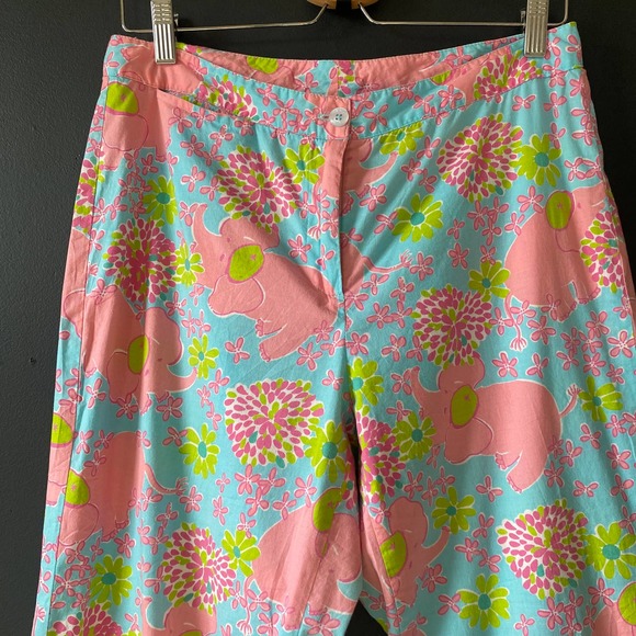 Lilly Pulitzer White Label Blue Pink Elephant Floral Print Pants Size 8 - Picture 3 of 12
